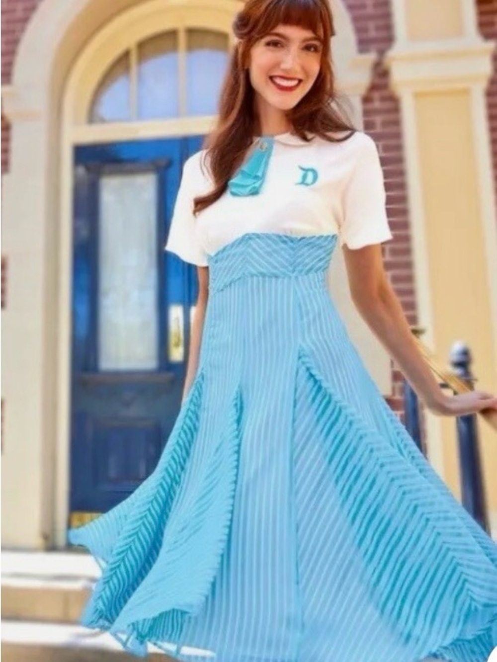 Disney Blue & White Striped Pleated Maxi Dress The Dapper Dans dress